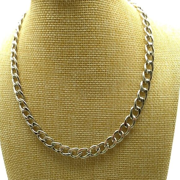 Cuban Link Chain Silver-tone Necklace - Picture 1 of 9
